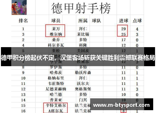 德甲积分榜起伏不定，汉堡客场斩获关键胜利震撼联赛格局